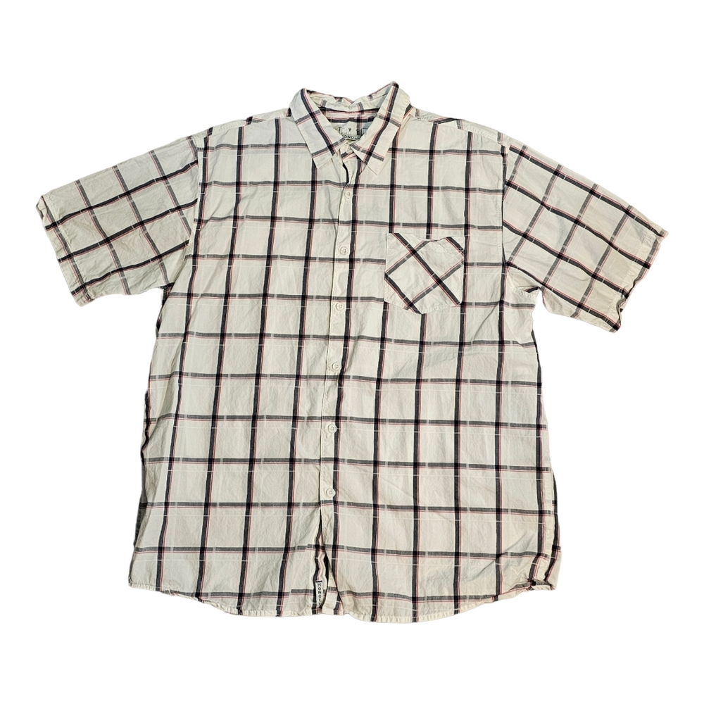 Honolua Hawaiian Plaid‎ Shirt Short Sleeve Men's XL Extra Large White Black Red
